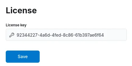 Sample image of the License Key input field with the Save button.